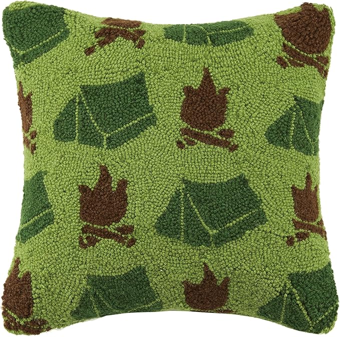 Peking Handicraft Tent and Campfire Hook Pillow, Green