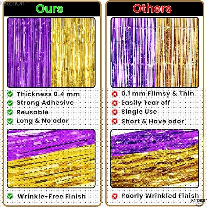 KatchOn, Purple and Gold Fringe Backdrop - 3.25 x 6.5 Feet, Pack of 2 | Purple and Gold Foil Fringe Curtain for Graduation Decorations 2026 | 2026 Graduation Party Decorations