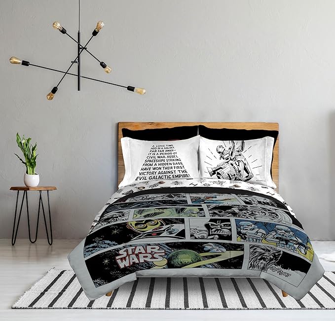 Star Wars Comic Book King Size Comforter Set - 7 Piece Bedding Includes Sheet Set & Pillow Covers - Super Soft Cozy Kids Bedding