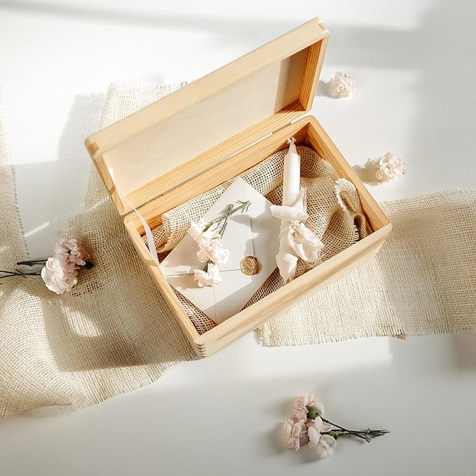 Creative Deco Personalized Wooden Storage Box Baptism Box | 11.8 x 7.87 x 5.51 in (+-0.5) | Multiple Choice | Hinged Lid Handle Engraving | Unpainted Gift Box | Rough UNSANDED Keepsake Souvenir Chest