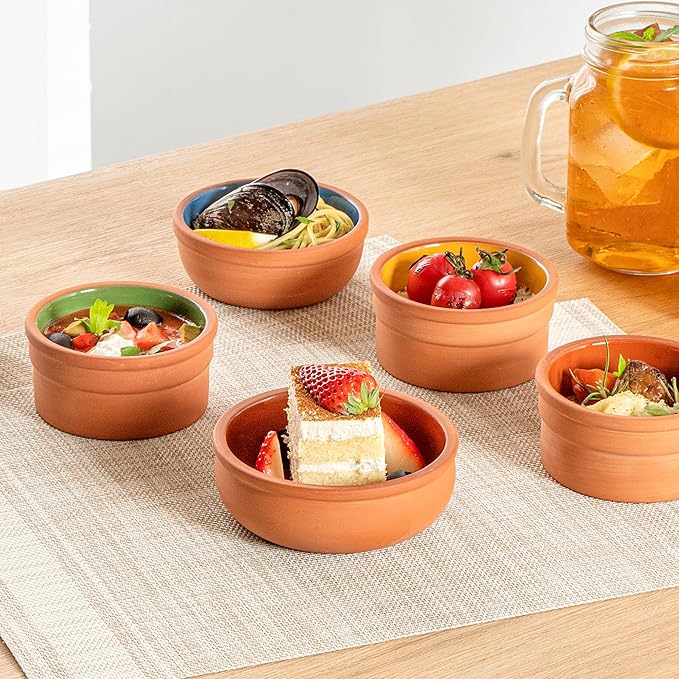 Restaurantware-Terra Tek 6.8 Ounce Terracotta Cazuelas, 2 Brown Glazed Clay Pots For Cooking - Oven-Ready, Microwavable, Terracotta Serving Pots, Dishwashable, For Cooking And Serving