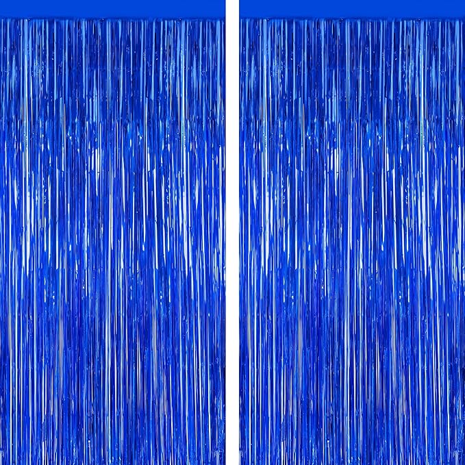 2 PCS Tinsel Backdrop, 3.28 FT x 7.05 FT Dark Blue Backdrop Curtains, Metallic Graduation Fringe Curtains Party Streamer, Navy Blue Party Decorations Photo Props