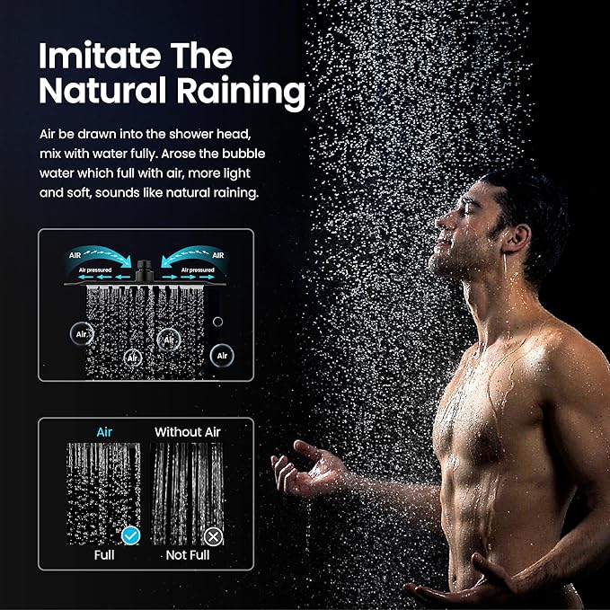KIBI Cube Rain Shower System with Valve, Wall Mounted Shower Faucet Set – Single Function Solid Brass Pressure Balanced Bathroom Shower System with Rainfall Shower Head, Matte Black