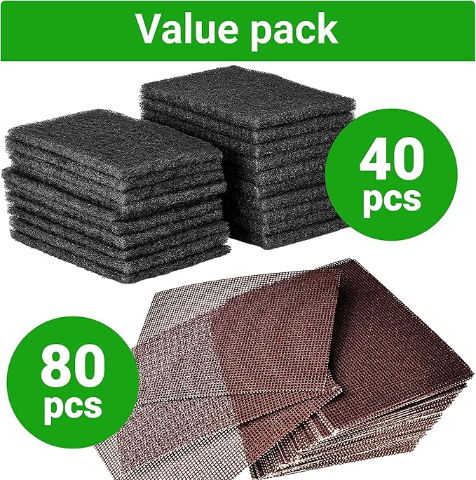 CUSINIUM 40-Pack Griddle Cleaning Pads + 80-Pack Grill Screens