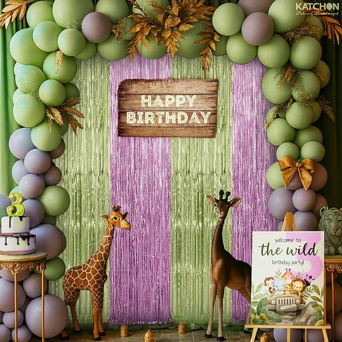 KatchOn, Sage Green & Pink Fringe Backdrop Curtain - Pack of 2 | Fringe Curtains for Boho Birthday Engagement Anniversary Baby Shower Bachelorette Decorations Sage Green and Pink Party Decorations