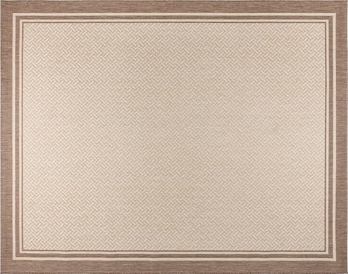 Gertmenian Indoor/Outdoor Flatweave Area Rug - 6x9 Medium, Stain & UV Resistant, Ideal for Deck, Patio, Poolside, Mudroom - Border Brown Tan, 22913