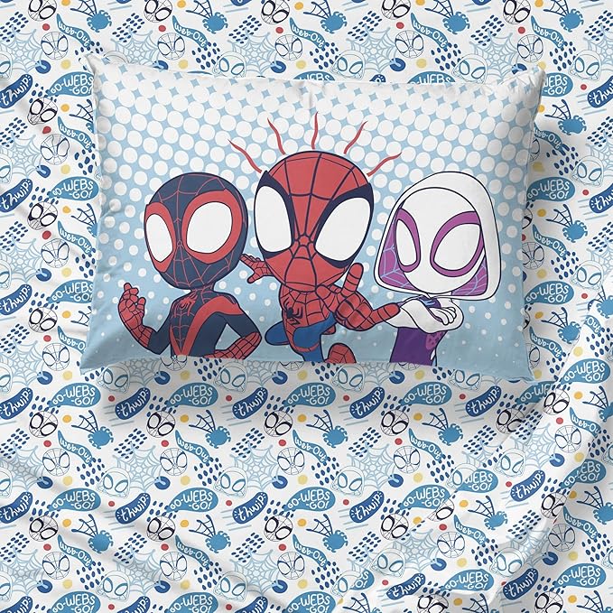 Jay Franco Kids Sheet Set with Fitted, Flat Sheets & Pillow Cover - Ultra-Soft Bedding with Pillowcase for Room Decor, Multi - Spidey & Friends, 3 Piece Toddler