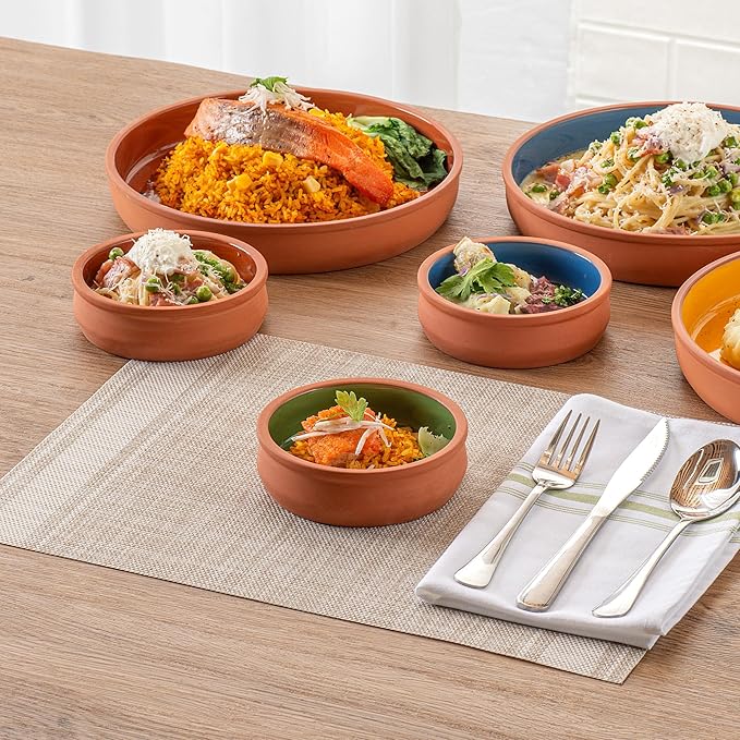 Restaurantware-Terra Tek 8.5 Ounce Terracotta Cazuelas, 2 Green Glazed Clay Pots For Cooking - Oven-Ready, Microwavable, Terracotta Serving Pots, Dishwashable, For Cooking And Serving