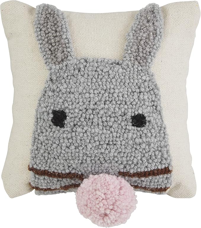 Mud Pie Easter Mini Hook Pillow, Bunny Face, 8" x 8"