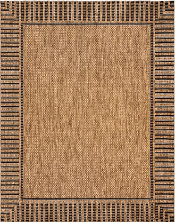Gertmenian Indoor/Outdoor Flatweave Area Rug - 9x13 Extra Large, Stain & UV Resistant, Quick-Drying, Ideal for Deck, Patio, Poolside, Mudroom - Klano Striped Chestnut, Black, 28803