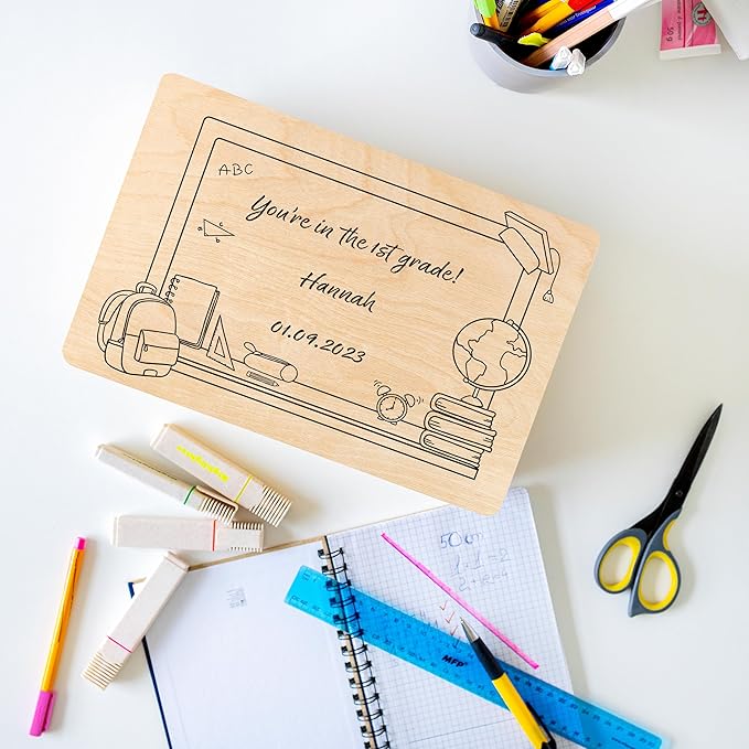 Creative Deco Personalized Wooden Storage Box School Box Minimal | 11.8 x 7.87 x 5.51 in (+-0.5) | Multiple Choice | Hinged Lid Handle Engraving | Unpainted Gift Box | UNSANDED Keepsake Souvenir Chest