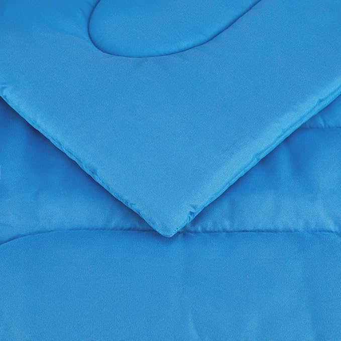 Amazon Basics 7-Piece Soft, Easy-Wash Microfiber Kid's Bed-in-a-Bag Bedding Set with Sheet and Comforter, Full/Queen, Blue, Soft Solid