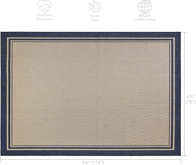 Gertmenian Indoor Outdoor Classic Flatweave Area Rug, Stain & UV Resistant Carpet, Deck, Patio, Poolside & Mudroom, 6x9 Ft Medium, Simple Border, Navy Blue, 21768