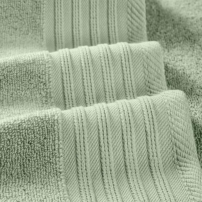 Modern Threads 6 Piece Cotton Bath Towel Set – Ultra Soft 550 GSM Towels – Bathroom Set with Hand Towels and Washcloths – Geometric (Soft Olive)