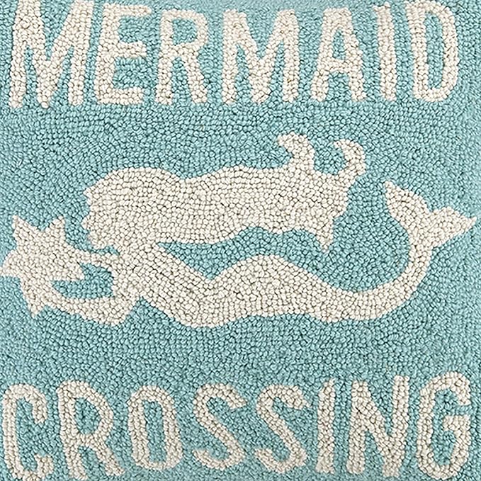 Mermaid Crossing Wool Hook Coastal Pillow by The Pillow Shoppe, 16" Square