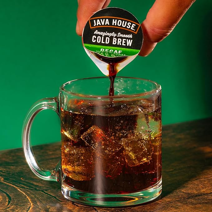 JAVA HOUSE Decaf Medium Roast Cold Brew Capsules, 1.35 Fluid Ounces (12 Count) Peel and Pour, TSA Approved, Travel Friendly Cold Brew, Hot or Iced, Instant Coffee Concentrate