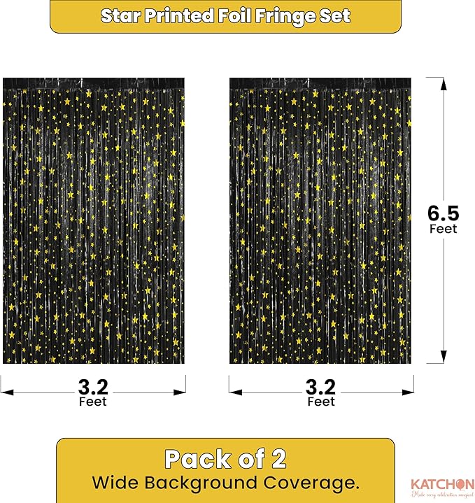 KatchOn, XtraLarge Black Streamers, Pack of 2 | Star Fringe Backdrop for Black Birthday Decorations | Tinsel Backdrop for New Years Decorations 2026 | NYE 2026, New Years Eve Party Supplies 2026