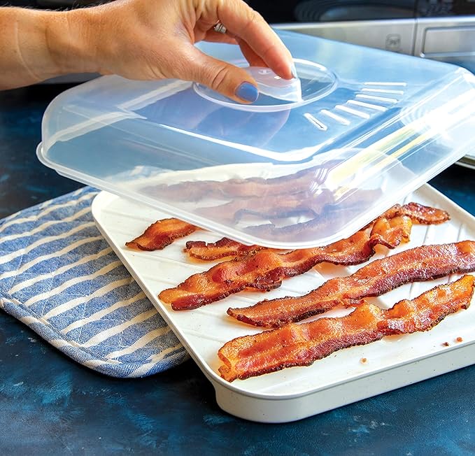 Nordic Ware - 60173 Nordic Ware Slanted Bacon and MeatTray, with Lid, White
