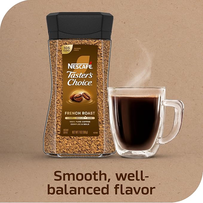 NESCAFÉ Taster's Choice Instant Coffee, Dark Roast Coffee, French Roast, 2 Jars (7 Oz Each) (Pack of 4)