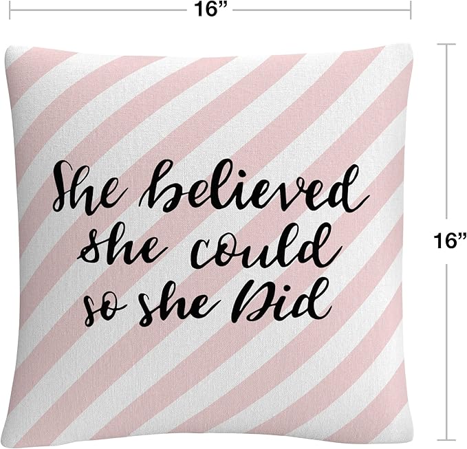 Trademark Fine Art ABC 'She Believed She Could Pink' 16" X 16" Decorative Throw Pillow