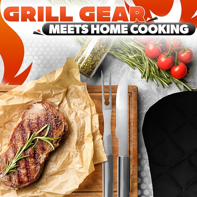 27 Pcs Grill Set for Outdoor Grill – Durable Stainless Steel Barbecue Tool Sets with Case, Thermometer & Mitt – Birthday Ideas for Men, Grill Accessories for Backyard BBQ & Cooking