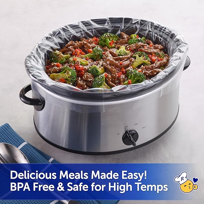 Reynolds Kitchens Slow Cooker Liners, 8 Pack, Fits 3-8 Quart Round and Oval Slow Cookers, BPA-Free Nylon Blend Construction, Heat-Resistant Up to 400F, Prevents Stuck on Food