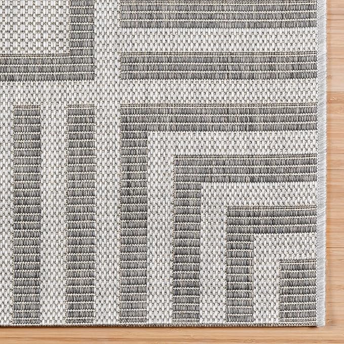 Gertmenian Indoor/Outdoor Flatweave Rug - 2x6 Runner, Stain & UV Resistant, Quick-Drying, Ideal for Deck, Patio, Poolside, Mudroom - Klano Striped Ash, Steel, 28001