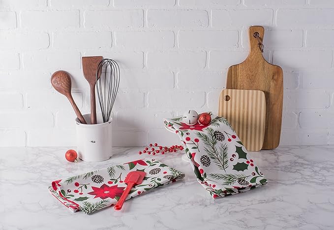 DII Christmas Kitchen Towel Set, Floral Tea Towels for Baking, Cleaning, Entertainment & Cooking, 18x28, Woodland Holiday, 2 Piece
