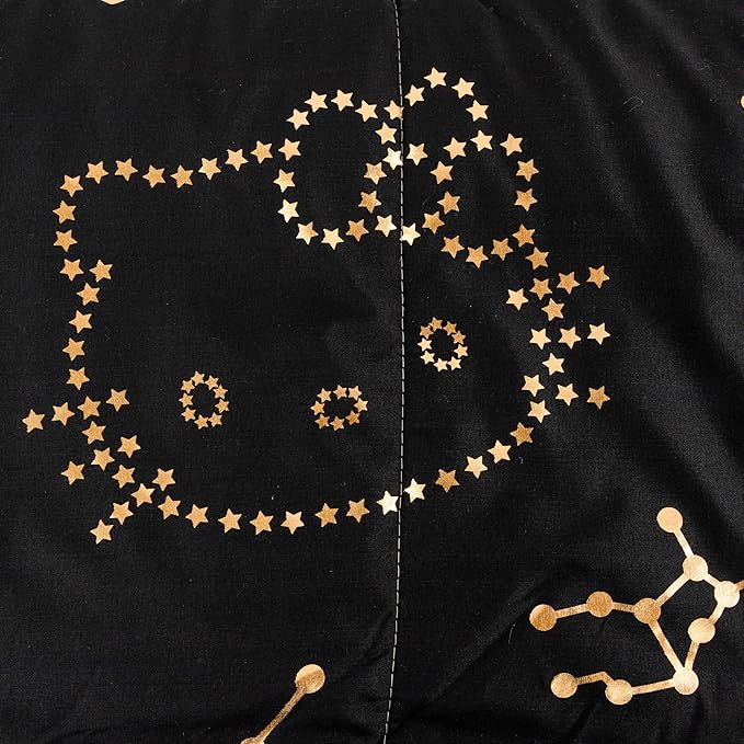 Jay Franco Hello Kitty Stars Queen Comforter Set - 7 Piece Bedding Includes Sheet Set & Pillow Covers - Super Soft Zodiac Black & Gold Bedding