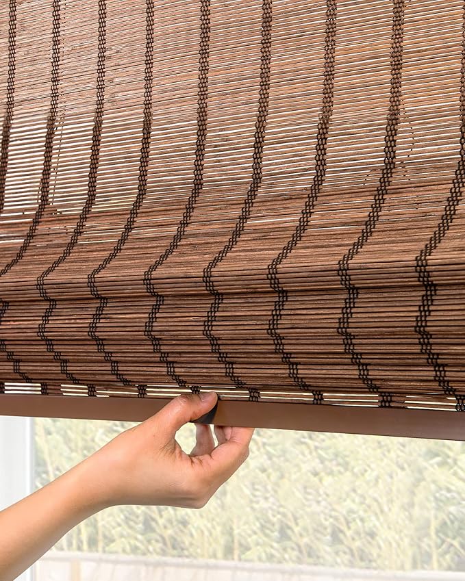 CHICOLOGY Bamboo Roman Shade, Cordless Light Filtering Woven Wood Window Treatment for Living Room, Dining Room, Kitchen & Office, Natural Bamboo Blinds for Boho Coastal Decor, Bear, 34" W x 64" H