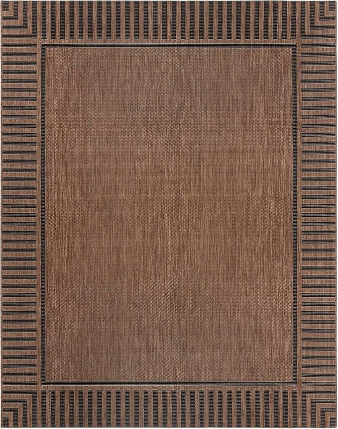Gertmenian Indoor/Outdoor Flatweave Area Rug - 6x9 Medium, Stain & UV Resistant, Ideal for Deck, Patio, Poolside, Mudroom - Klano Striped Havana, Black, 25412