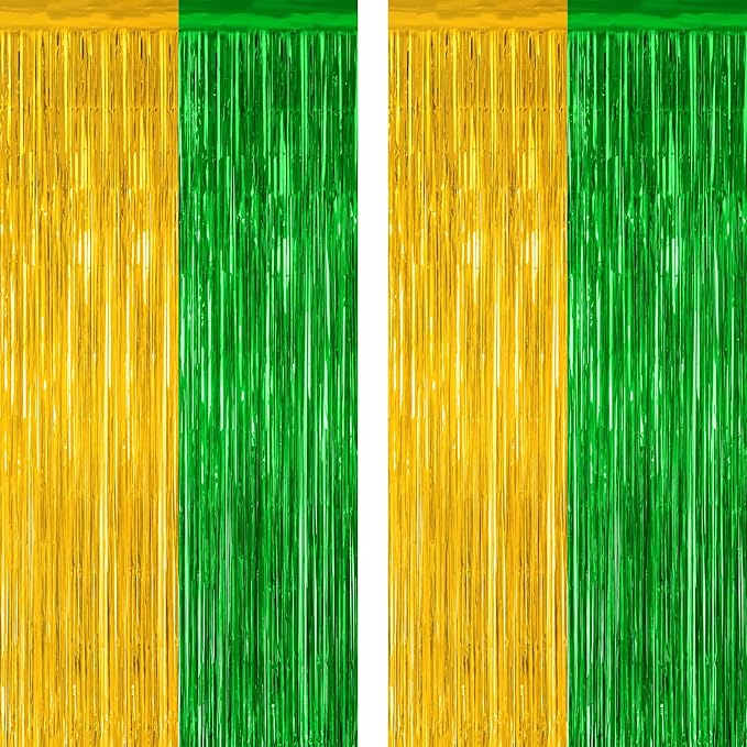 2 Pack Graduation Backdrop, Large Grad Decor 2026, Green Gold Graduation Photo Backdrop Fringe Curtains Party Streamer, Metallic Green and Gold Grad Decorations Class of 2026
