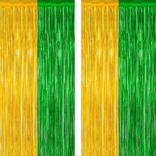 2 Pack Graduation Backdrop, Large Grad Decor 2026, Green Gold Graduation Photo Backdrop Fringe Curtains Party Streamer, Metallic Green and Gold Grad Decorations Class of 2026