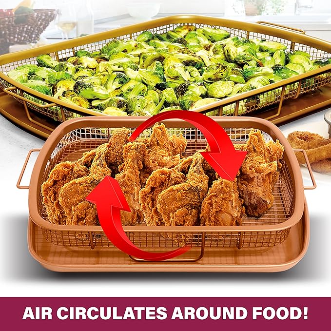 Gotham Steel Baking Sheet with Air Fry Rack,16.5” x 12.5”,2 Pc Multipurpose Air Fryer Tray and Cookie Sheet Pan for Oven,Use as Cooling Wire Rack,for Cooking,Pizza,Bacon,Dishwasher Safe,(Pack of 6)