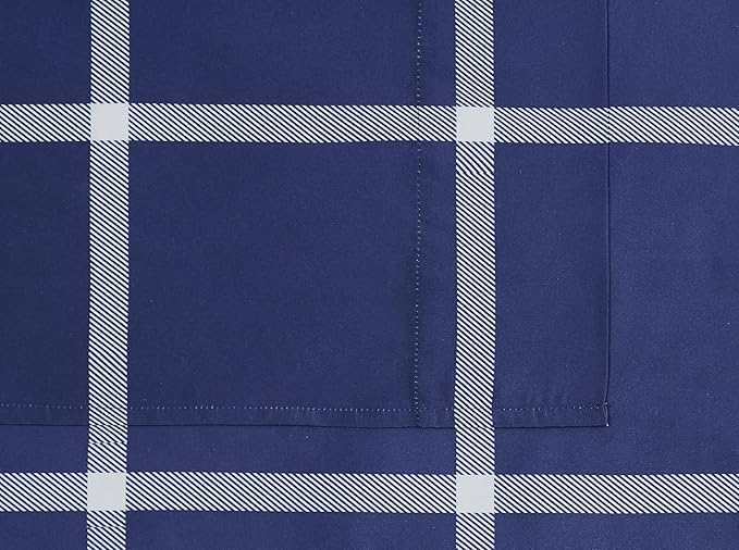 TRULY SOFT Printed Windowpane White and Navy Polyester 4-Piece Full Sheet Set, Geometric Themed, for Men and Women, Oeko-TEX Certified Confidence
