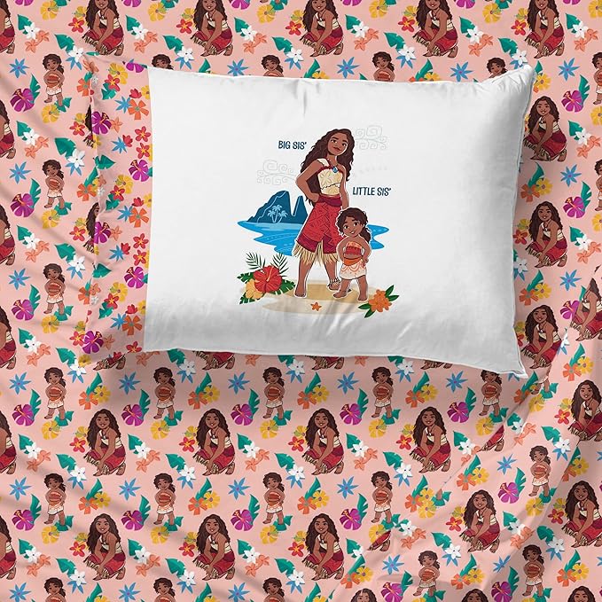 Jay Franco Kids Sheet Set with Fitted, Flat Sheets & Pillow Cover - Ultra-Soft Bedding with Pillowcase for Room Decor, Pink - Moana, 3 Piece Twin
