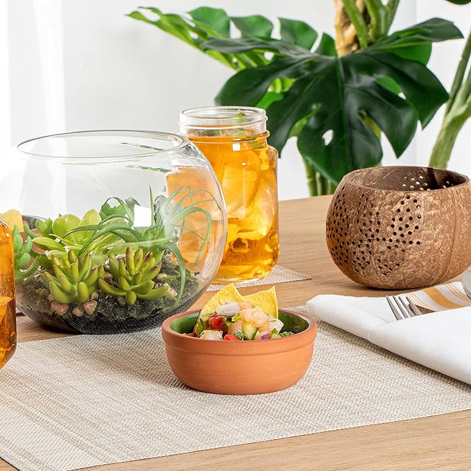 Restaurantware-Terra Tek 5.1 Ounce Terracotta Cazuelas, 2 Green Glazed Clay Pots For Cooking - Oven-Ready, Microwavable, Terracotta Serving Pots, Dishwashable, For Cooking And Serving