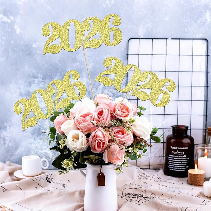 2026 Centerpiece Sticks Class of 2026 Table Decorations 12PCS Graduation Table Toppers Glitter Gold Number 2026 Congrats Table Centerpieces for Graduation Theme Party Decorations Supplies
