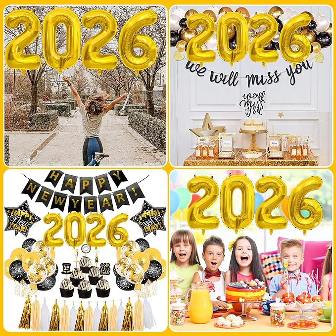 2026 Balloons 2026 Graduation Decorations - 40" Large 2026 Gold Foil Number Balloon Graduation Party Decor Graduation Balloons Class of 2026 Birthday Anniversary Graduation Party Favors Supplies