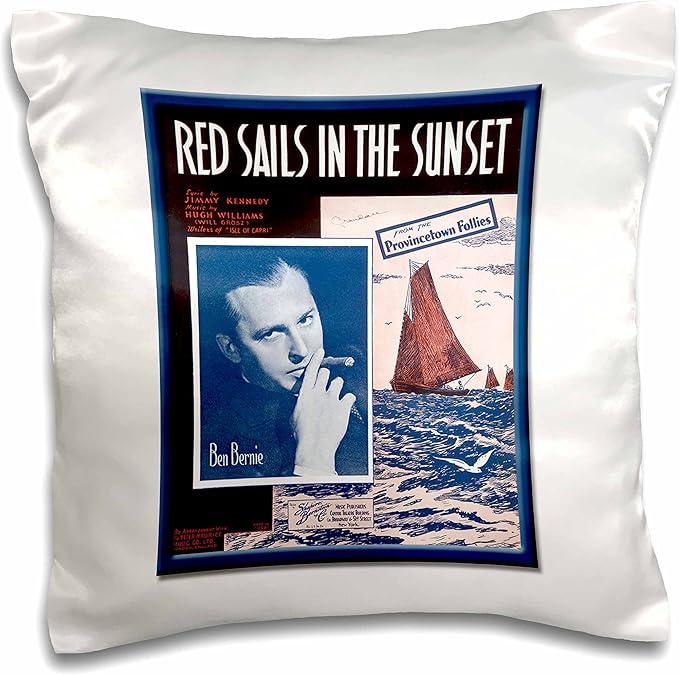 3dRose pc_126363_1 Vintage Red Sails in The Sunset Provincetown Follies Song Sheet Cover - Pillow Case, 16 by 16"