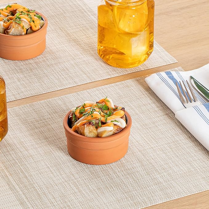 Restaurantware-Terra Tek 5.1 Ounce Terracotta Cazuelas, 2 Blue Glazed Clay Pots For Cooking - Oven-Ready, Microwavable, Terracotta Serving Pots, Dishwashable, For Cooking And Serving