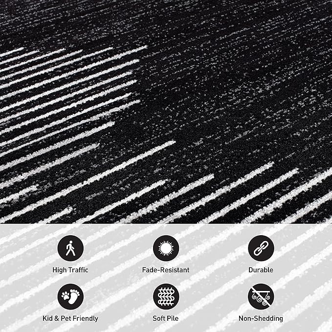 Rugshop Bohemian Stripe Stain Resistant High Traffic Living Room Kitchen Bedroom Dining Home Office Runner Rug 2'7" x 10' Black