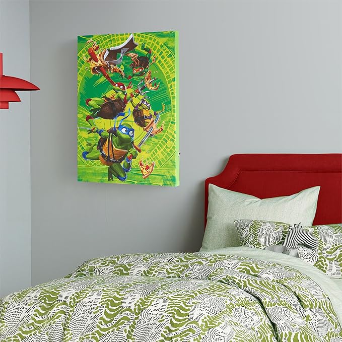 Teenage Mutant Ninja Turtles LED Wall Art for Kids,11.5x15.75 Inch Light-Up Canvas Décor with Hanging Hooks, Battery Operated Night Light for Toddlers & Children’s Bedrooms or Playrooms