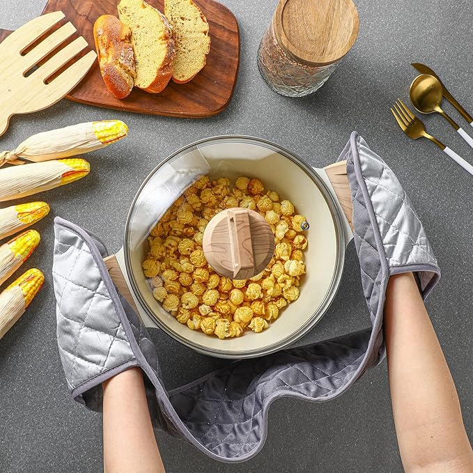 Neer 2 Pcs Double Oven Mitts Heat Resistant Kitchen Oven Gloves Non Slip Double Pot Holder Long Kitchen Mittens Cooking Gloves for Cooking Baking Collection Grilling BBQ Microwave(Grey)