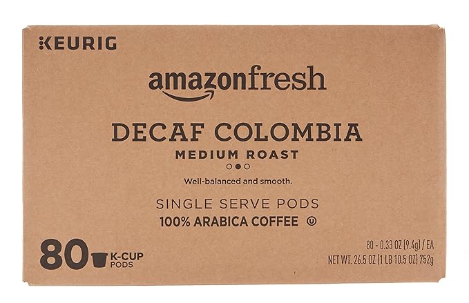 AmazonFresh 80 Ct. K-Cups, Decaf Colombia Medium Roast, Keurig K-Cup Brewer Compatible
