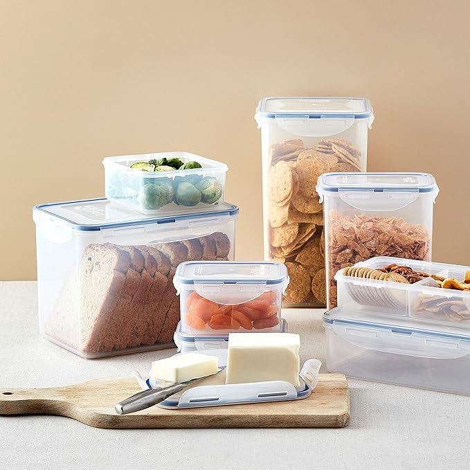 LOCK & LOCK Easy Essentials Food Storage lids/Airtight containers, BPA Free, 10 Piece - Square, Clear (Pack of 3)