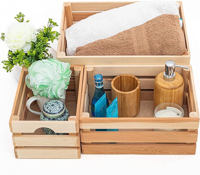 VINTAYARD Rustic Wood Crates for vintage decorative display, Nesting Crate set for storage and farmhouse style decor, wooden boxes made from 100% Wood (Natural Cedar, Nested Set of 3)