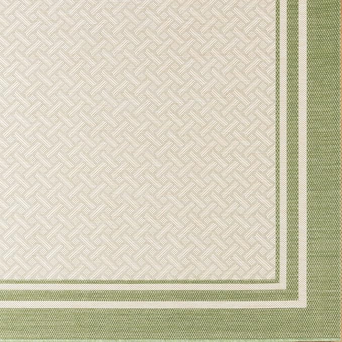 Gertmenian Indoor/Outdoor Flatweave Area Rug - 9x13 Extra Large, Stain & UV Resistant, Ideal for Deck, Patio, Poolside, Mudroom - Border Green Teal Tan, 22908