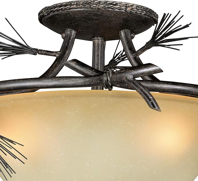 VAXCEL Sierra 18-in W Bronze Rustic Pinecone Bowl Semi Flush Mount Ceiling Light Cream Glass
