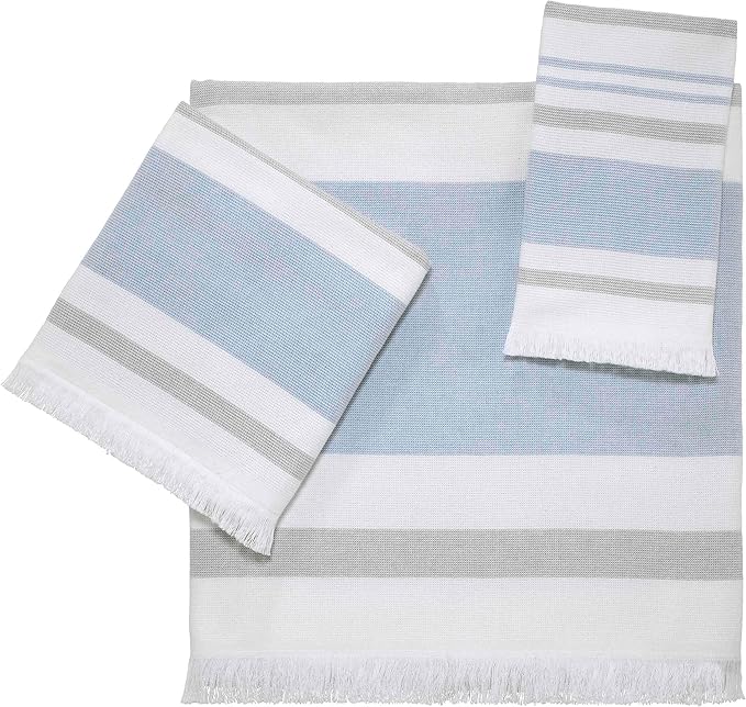 Izod - Towels, 3pc Striped Towel Set, Soft & Absorbent Cotton, Dorm Room Essentials (Clubhouse Collection, Blue)